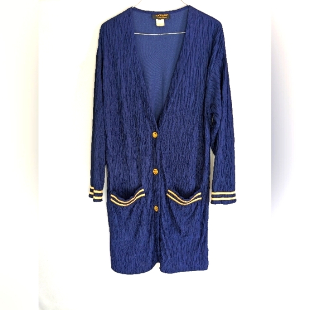 Robby Len Vintage Royal Blue Cardigan Cover up Women's Sz S  E-3